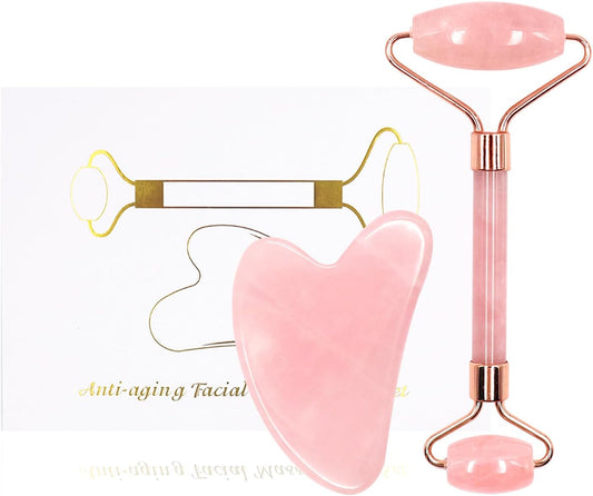 Gua Sha Giada Naturale - Massaggiatore Viso Rilassante E Rimodellante per La Vostra Pelle,Kit Rullo Di Giada Di Anti-Invecchiamento Naturale per Occhi, Viso, Collo